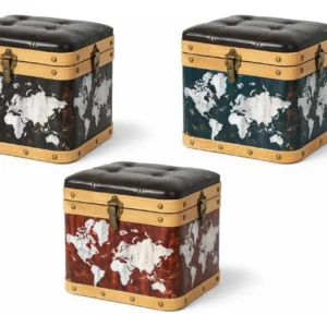 Set X3 Asientos Puff Decorativos De Lujo Con Baúl Integrado - Imagen 1